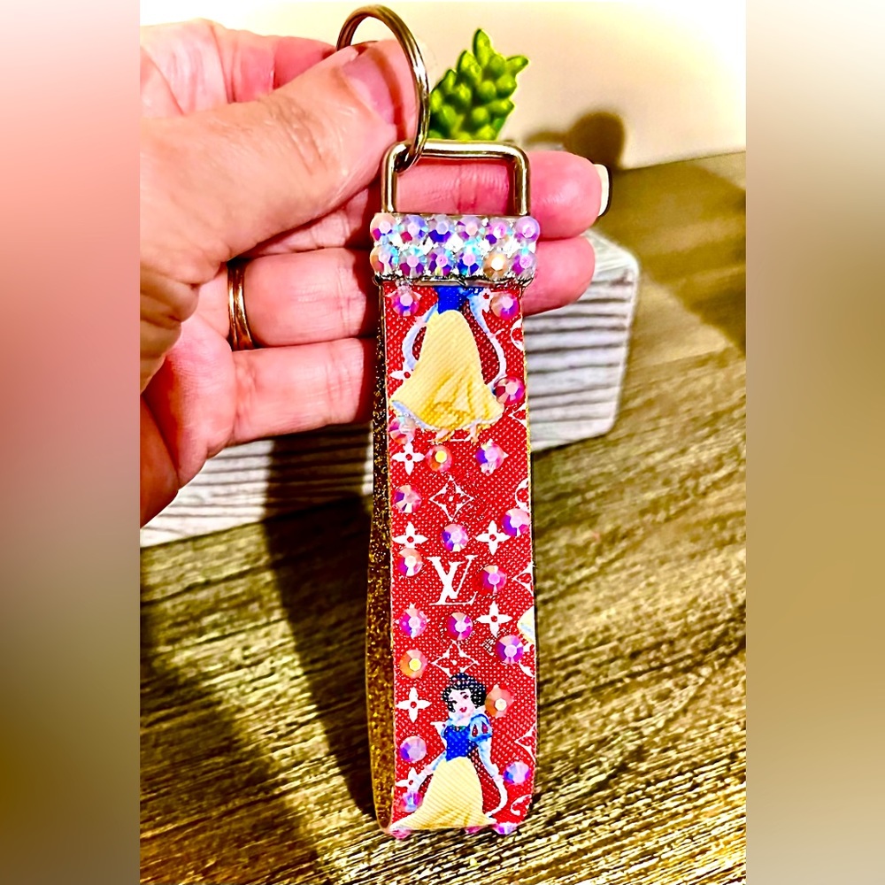 Handmade Snow White Bedazzled Key Fob